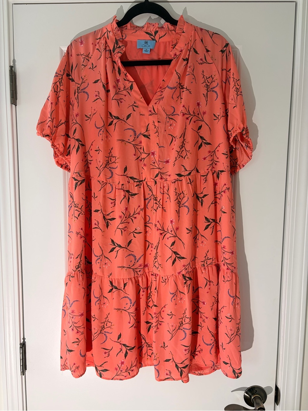 CeCe Coral Floral Tiered Coral Dress from Belk